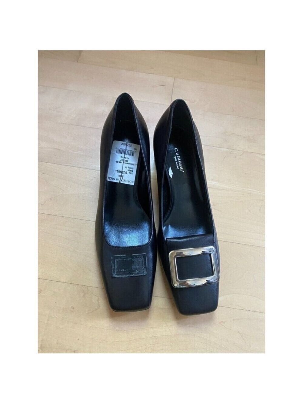 La Canadienne black slip on heels women sz 36.5 square toe FLAW